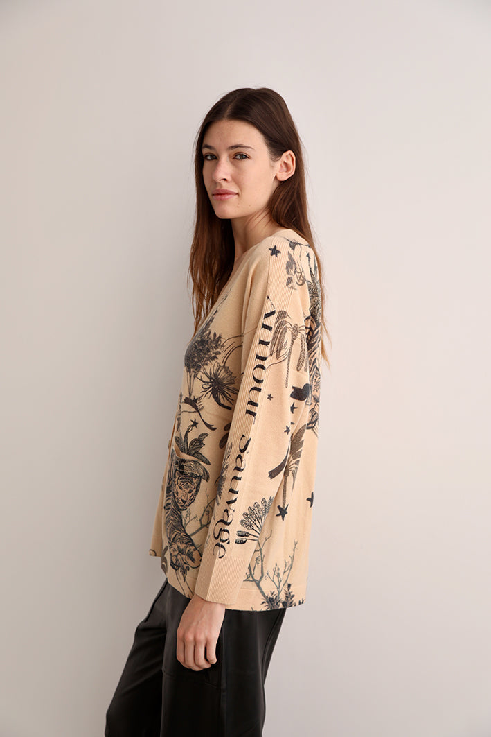 Cárdigan Toile de Jouy Beige