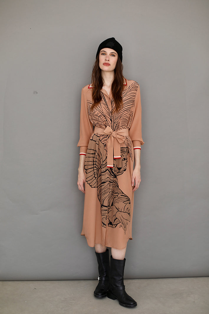 Vestido Camisero Toile de Jouy Beige