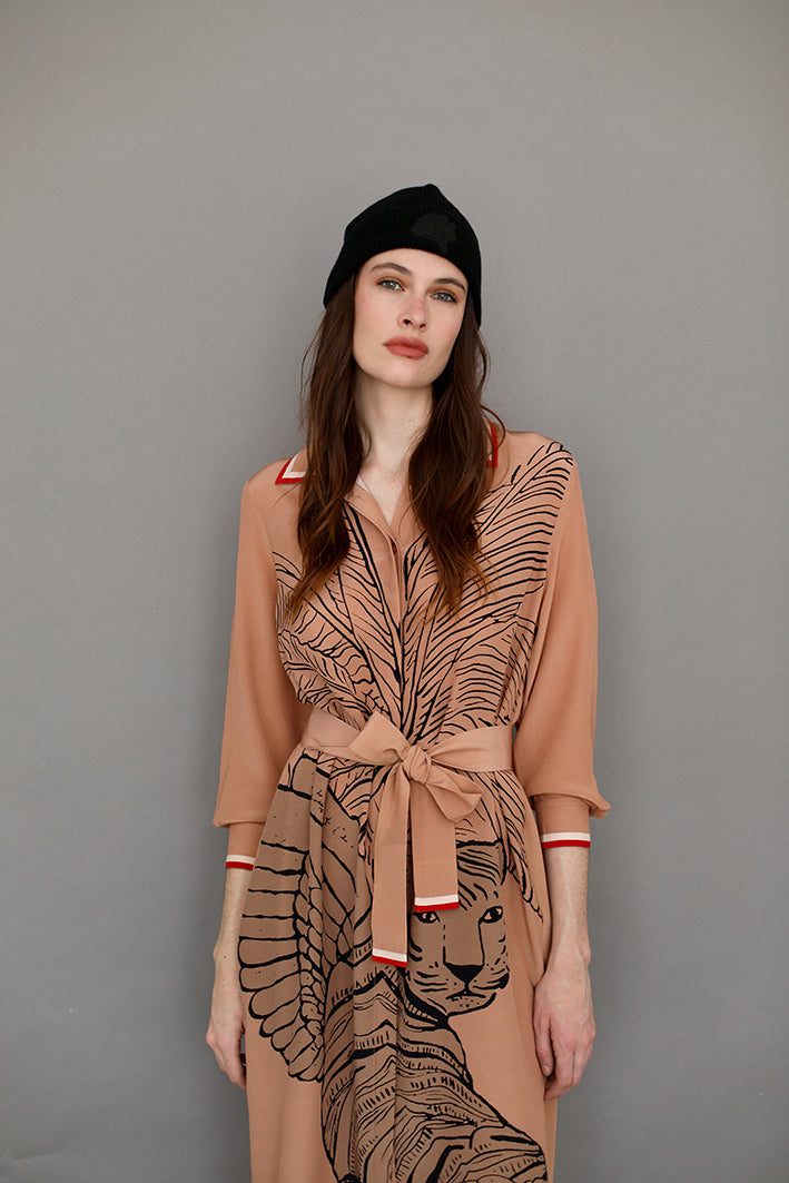 Vestido Camisero Toile de Jouy Beige