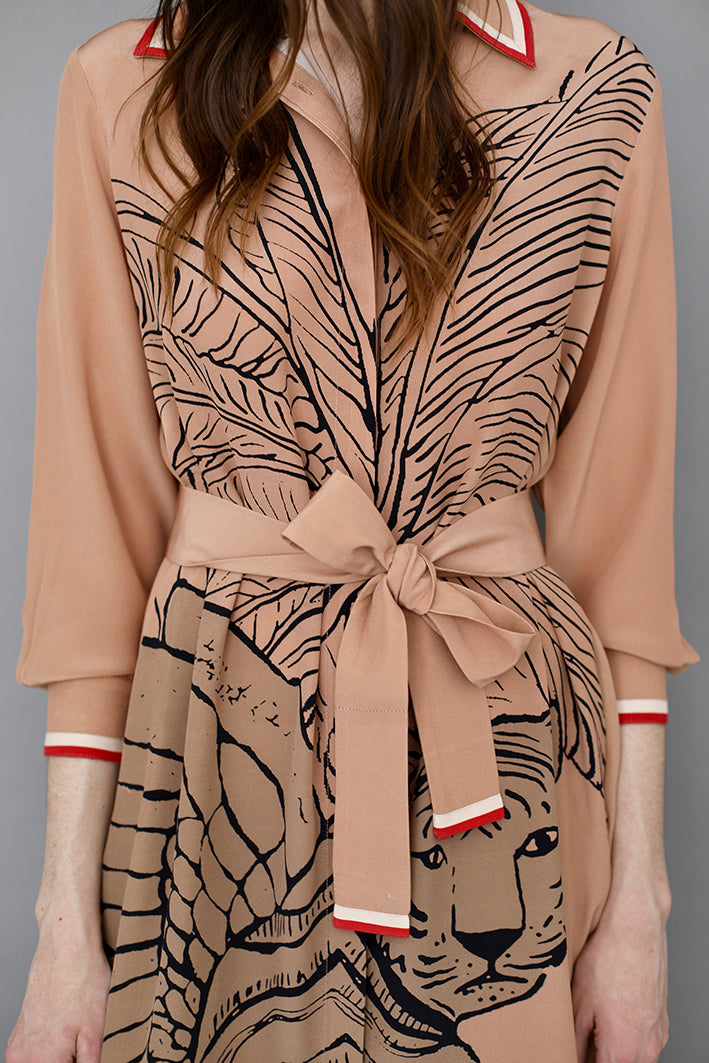 Vestido Camisero Toile de Jouy Beige