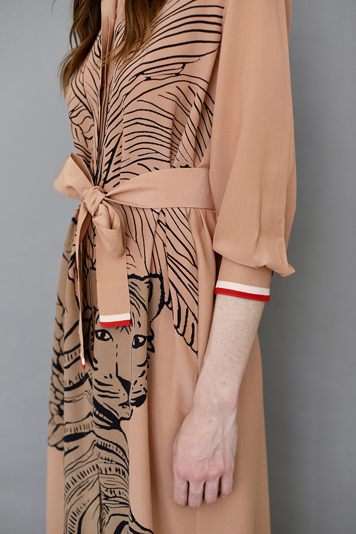 Vestido Camisero Toile de Jouy Beige