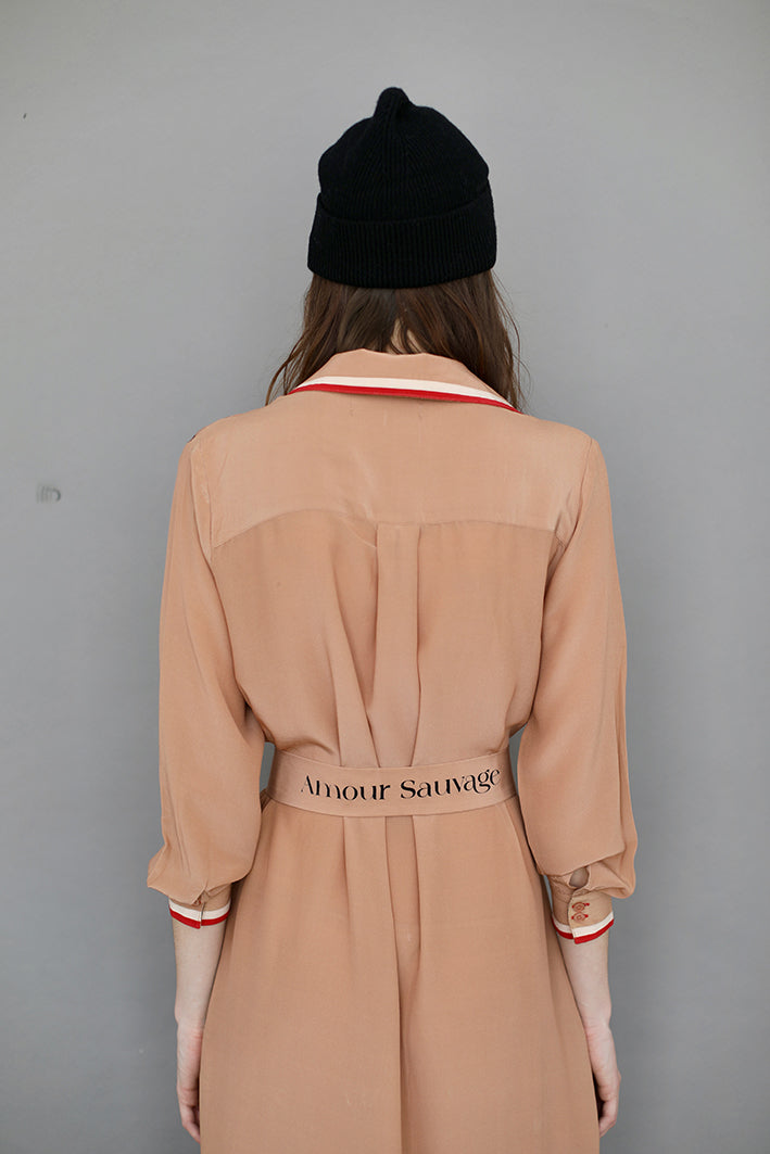 Vestido Camisero Toile de Jouy Beige