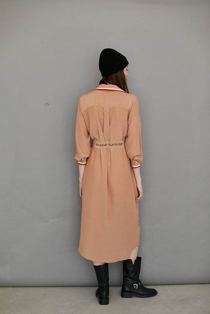Vestido Camisero Toile de Jouy Beige