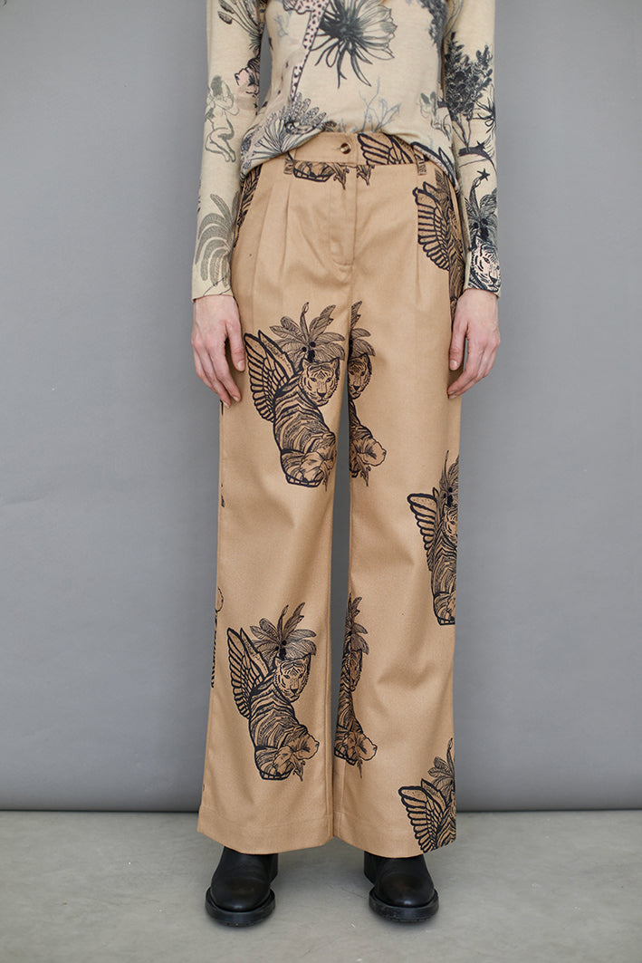 Pantalón de Lana Toile de Jouy Beige