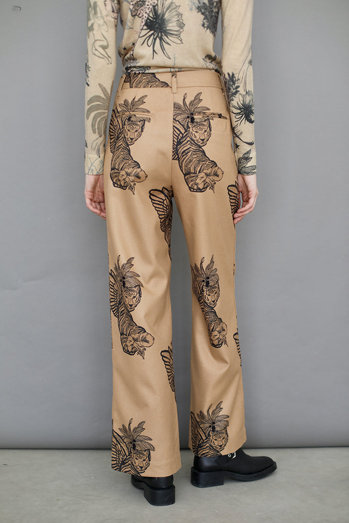 Pantalón de Lana Toile de Jouy Beige