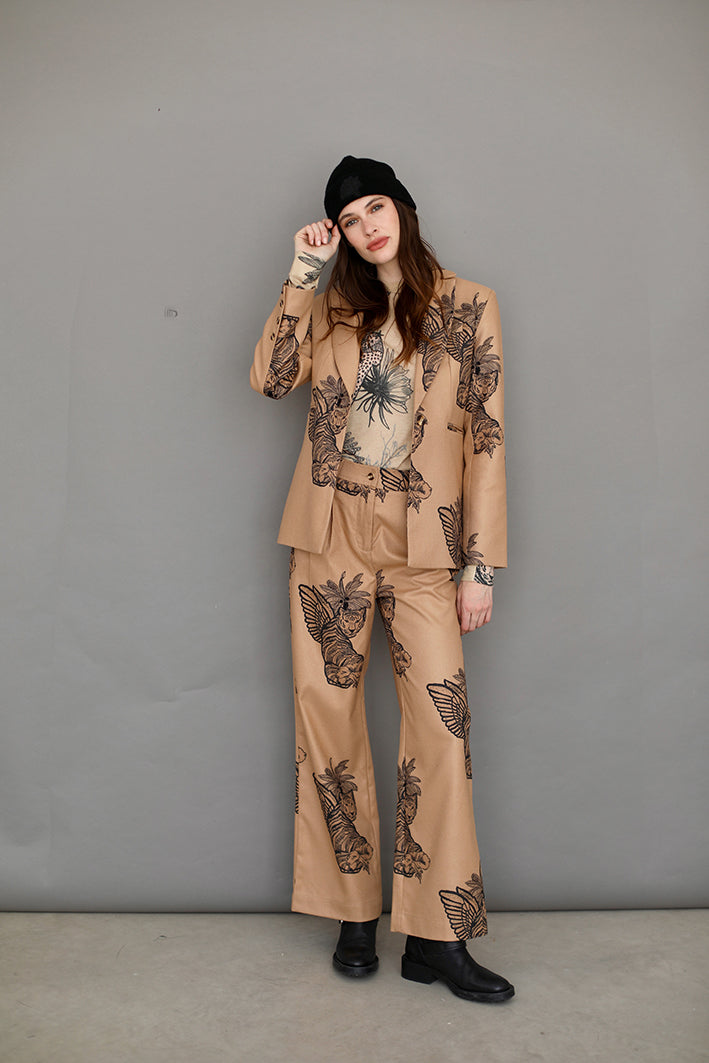 Pantalón de Lana Toile de Jouy Beige