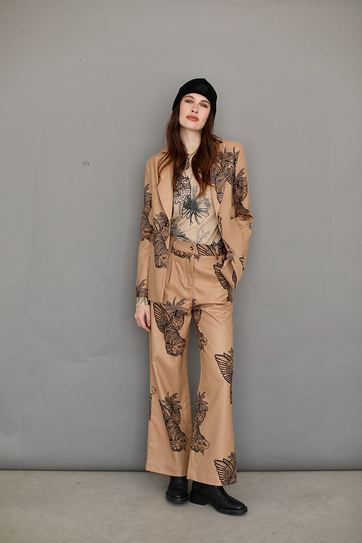 Pantalón de Lana Toile de Jouy Beige