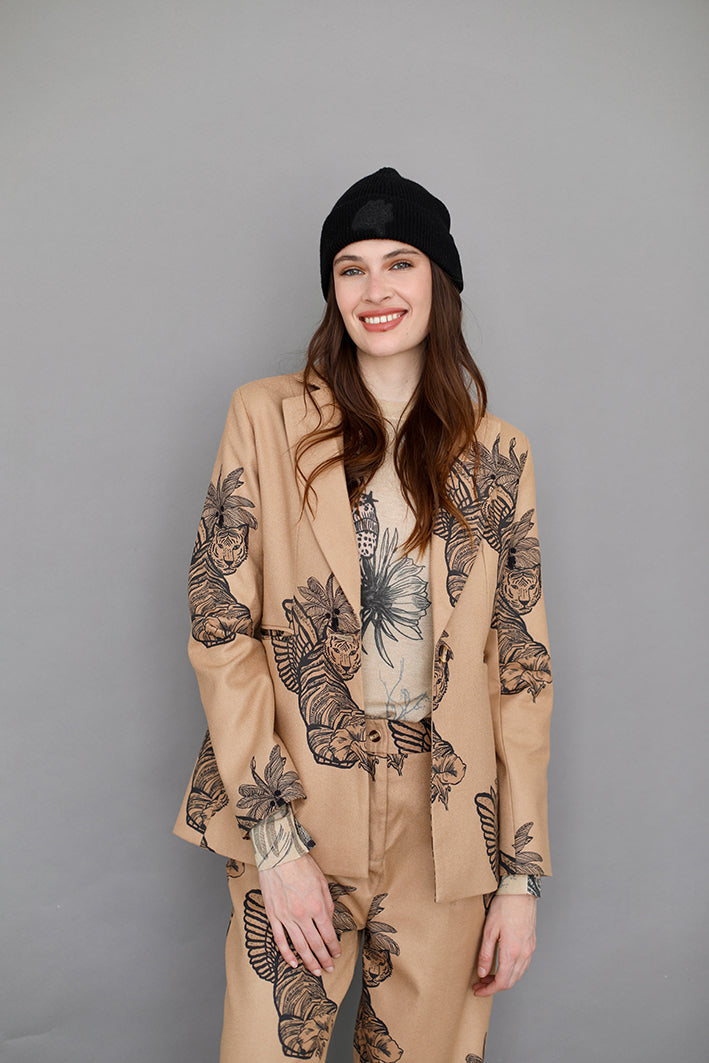 Blazer de Lana Toile de Jouy Beige