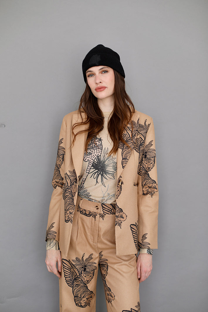 Blazer de Lana Toile de Jouy Beige