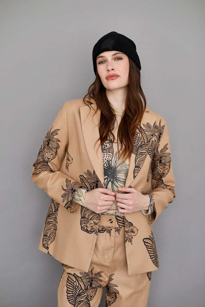 Blazer de Lana Toile de Jouy Beige