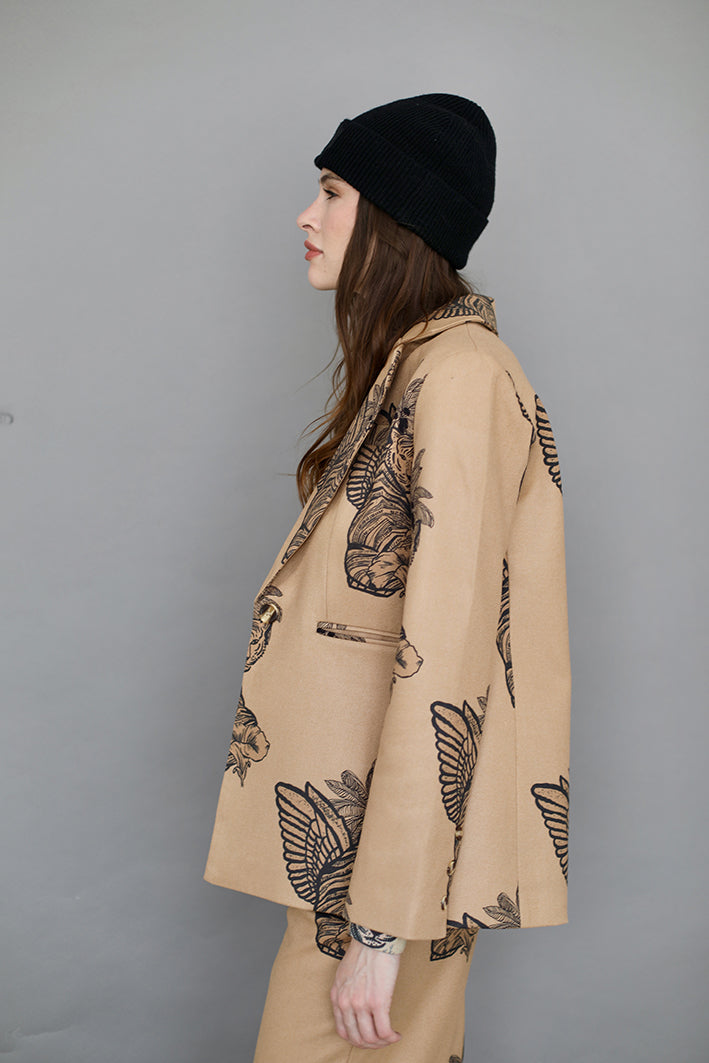 Blazer de Lana Toile de Jouy Beige