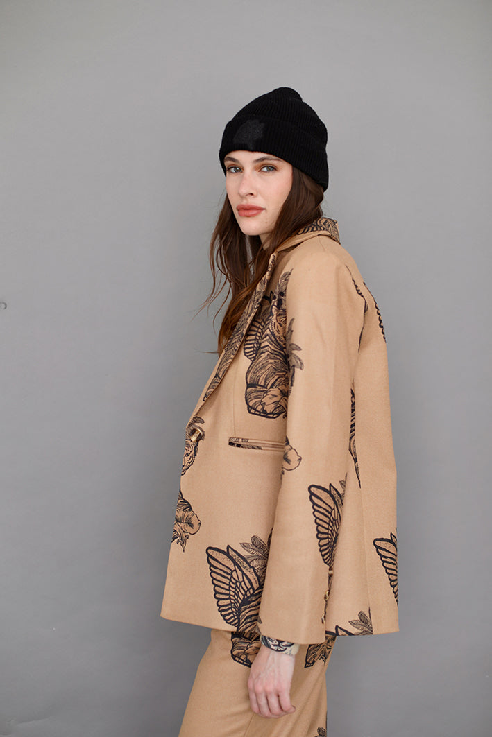 Blazer de Lana Toile de Jouy Beige