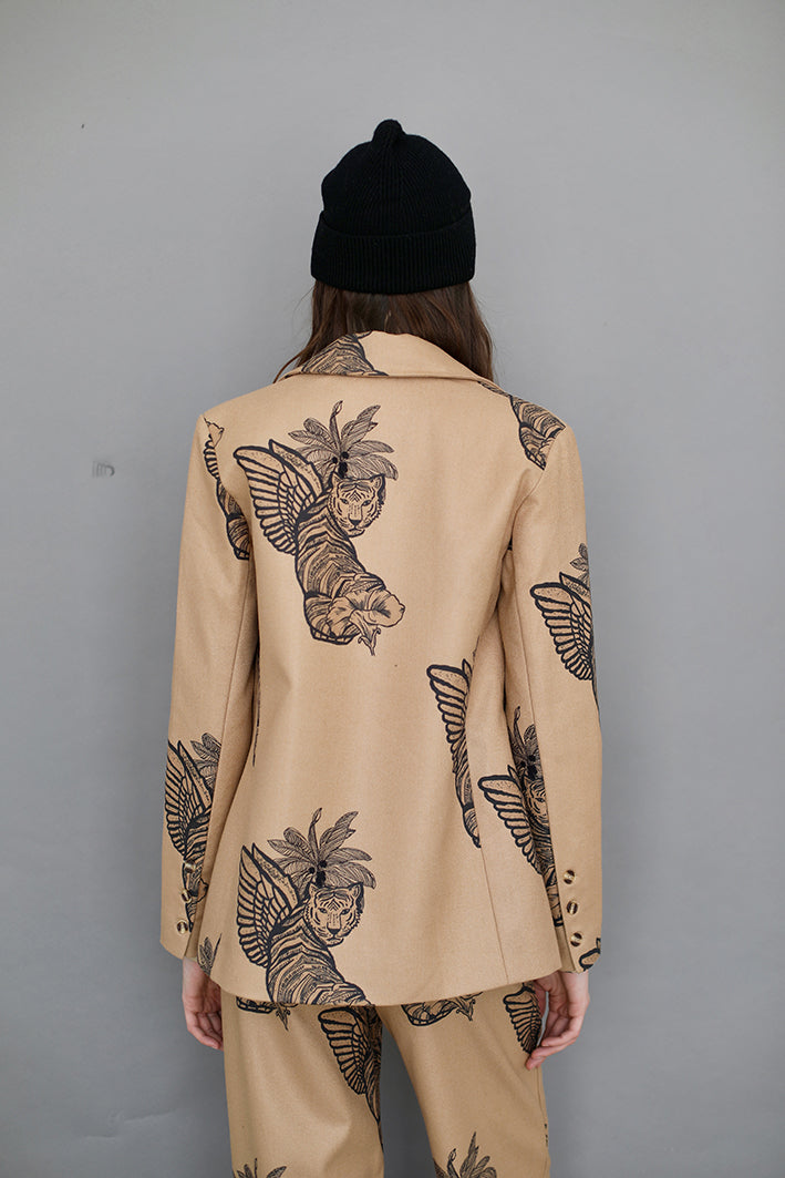 Blazer de Lana Toile de Jouy Beige