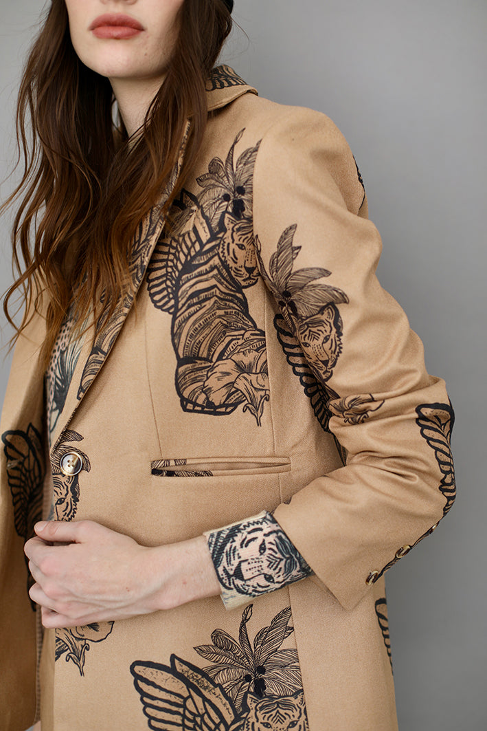 Blazer de Lana Toile de Jouy Beige