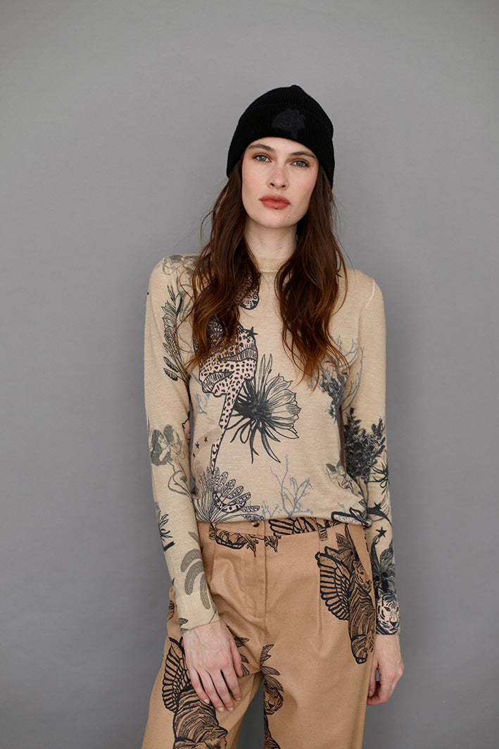 Sweater Toile de Jouy Beige
