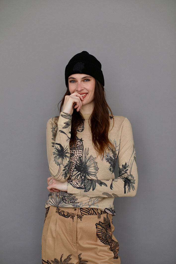 Sweater Toile de Jouy Beige