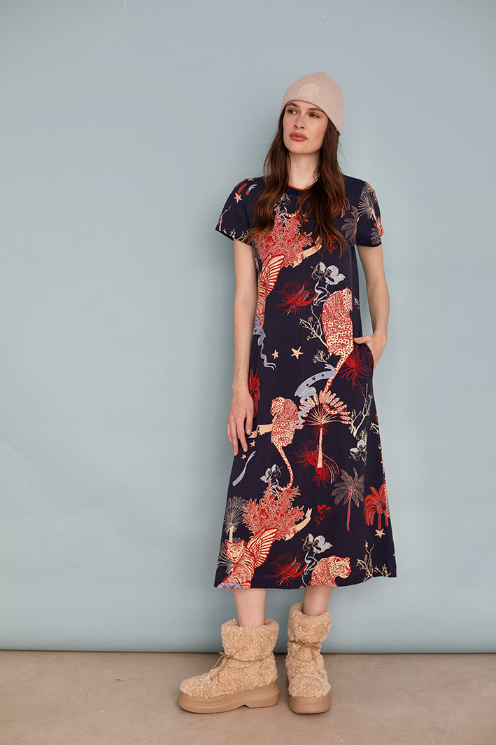 Vestido Largo De Jersey Toile de Jouy Azul