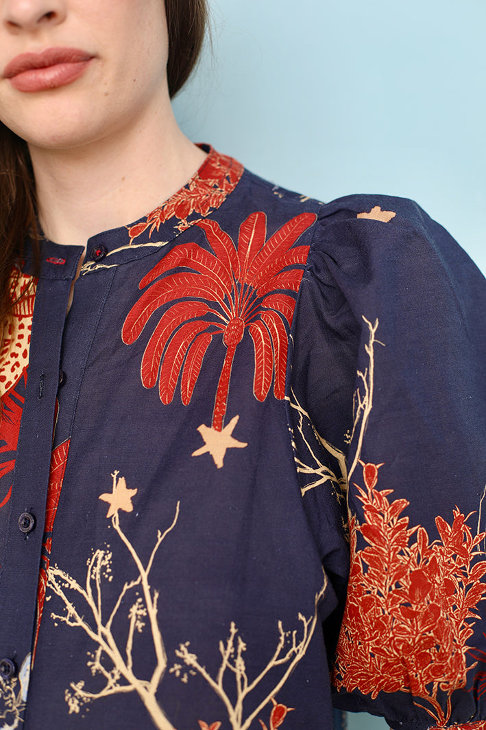 Camisa Globo Toile de Jouy Azul