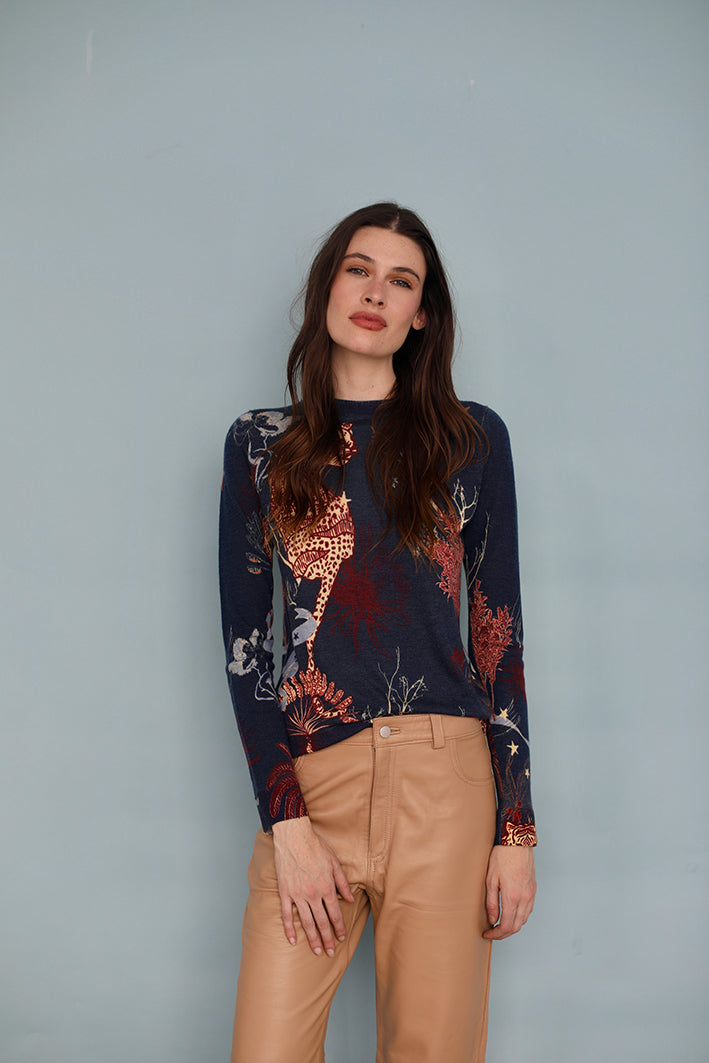 Sweater Toile de Jouy Azul