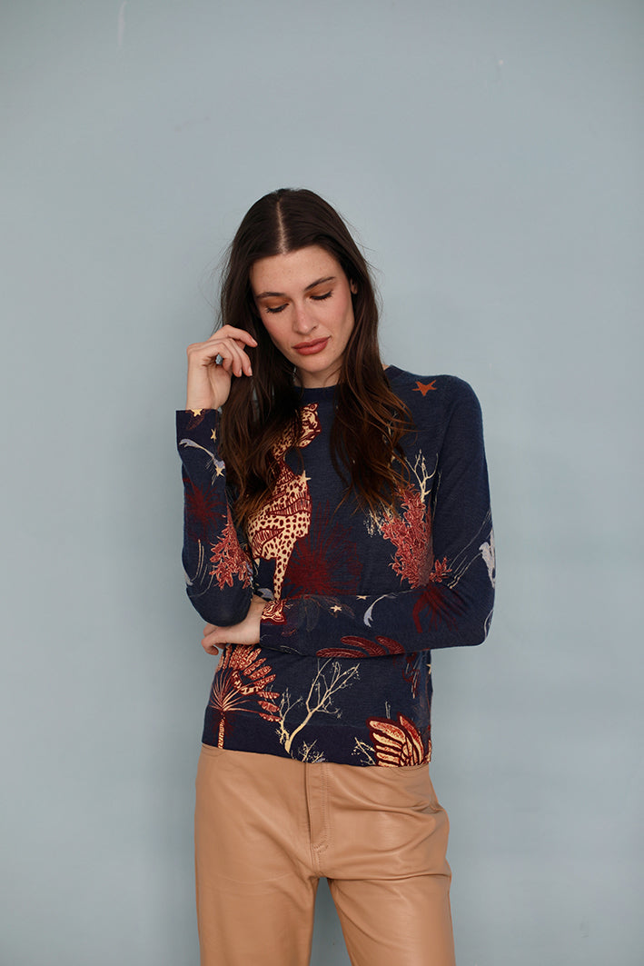 Sweater Toile de Jouy Azul