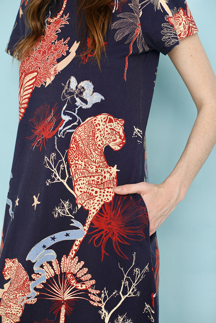 Vestido Largo De Jersey Toile de Jouy Azul