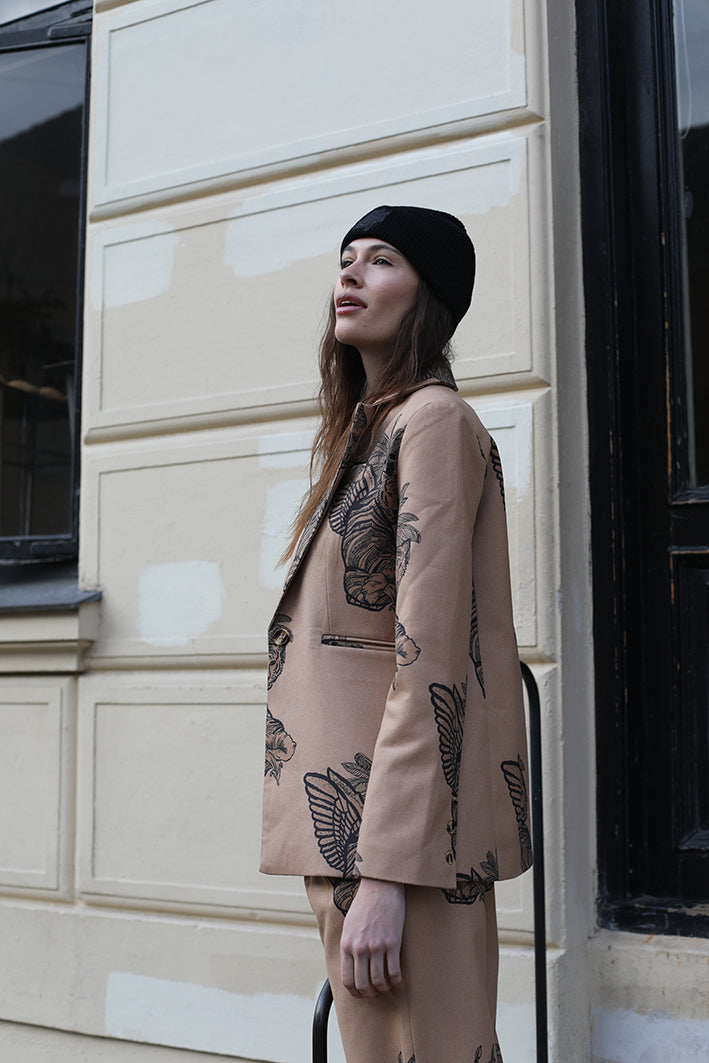 Blazer de Lana Toile de Jouy Beige