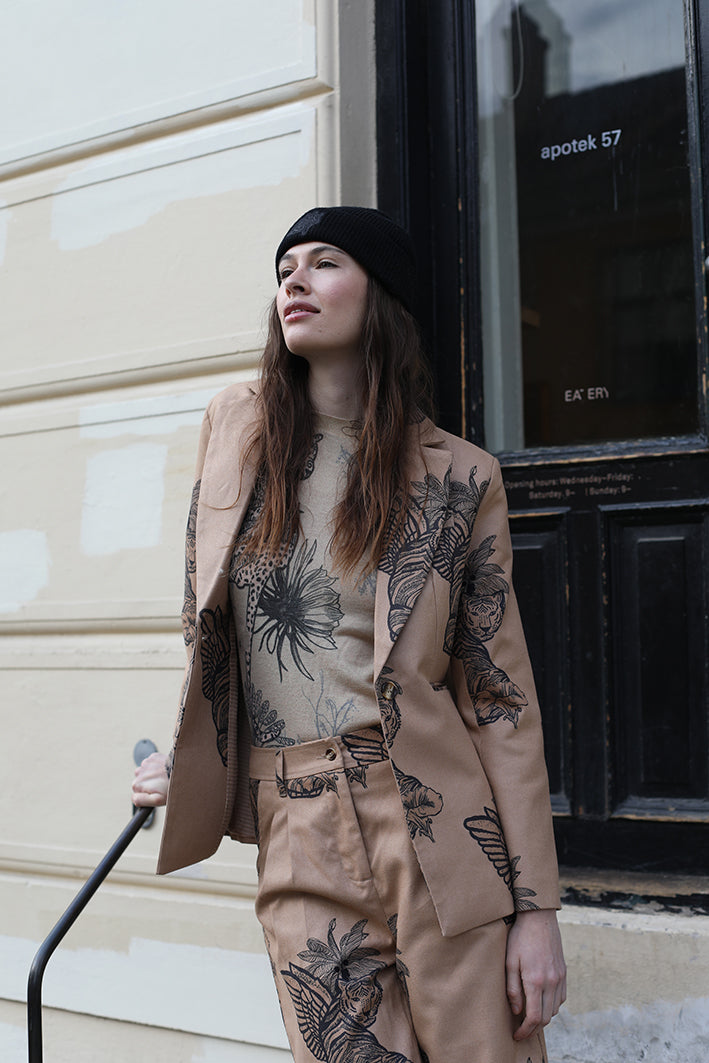 Blazer de Lana Toile de Jouy Beige