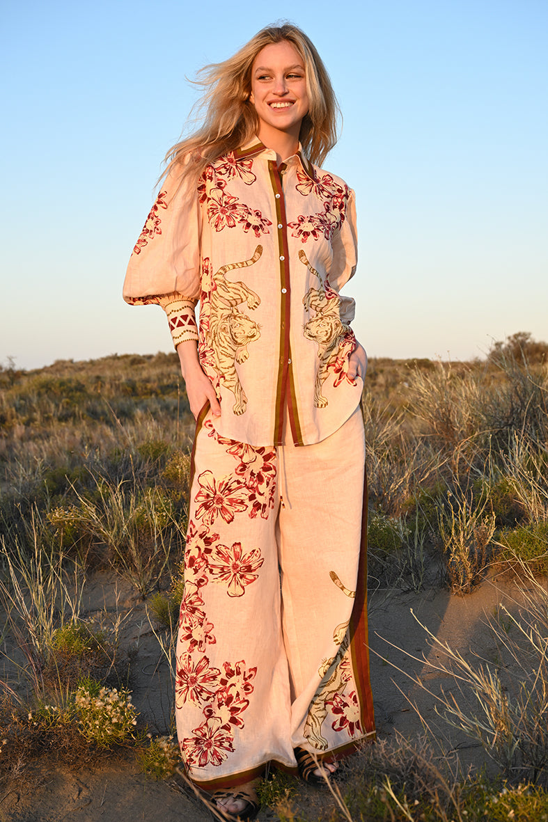 Camisa Flower Tiger Nude 