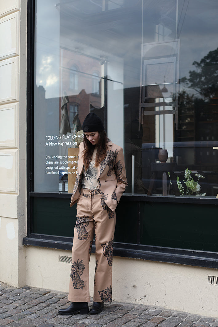 Pantalón de Lana Toile de Jouy Beige