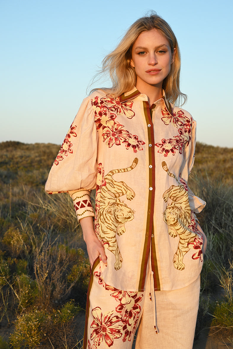 Camisa Flower Tiger Nude 