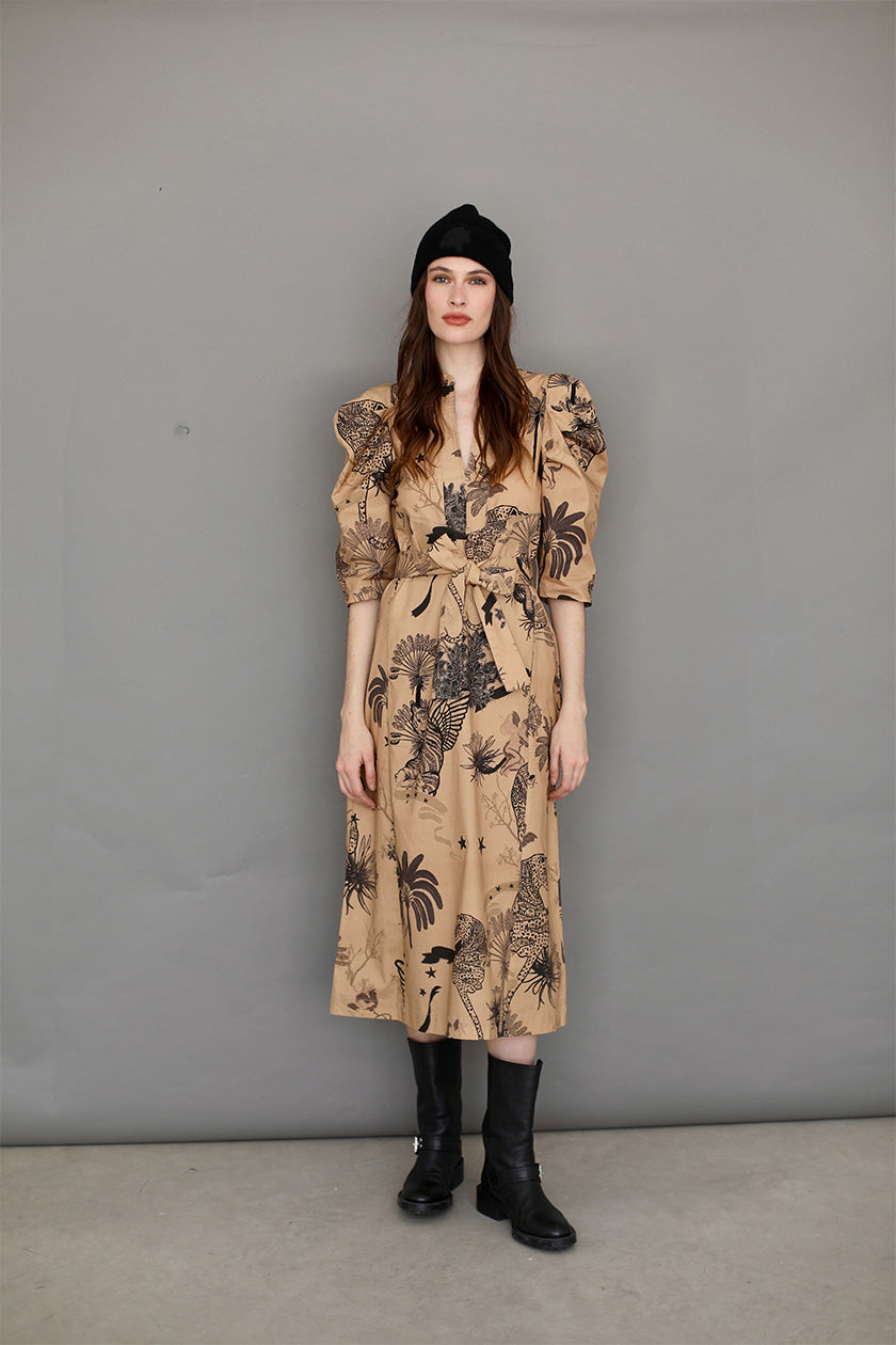 Vestido Toile de Jouy Beige
