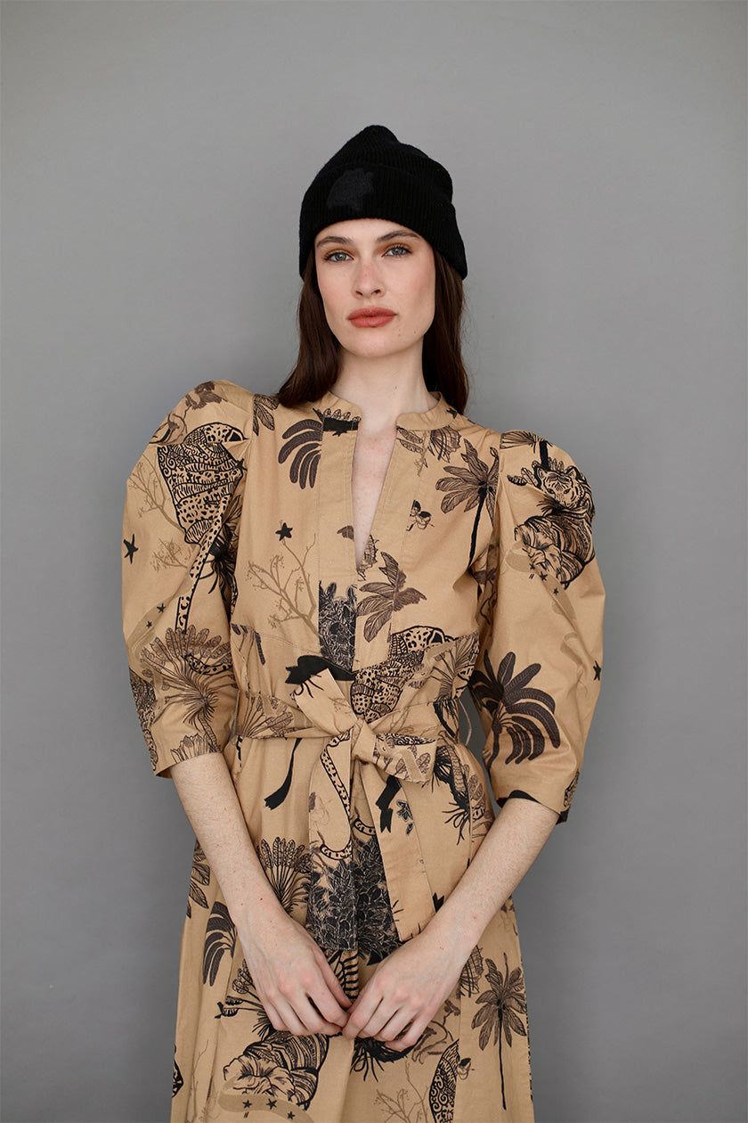 Vestido Toile de Jouy Beige
