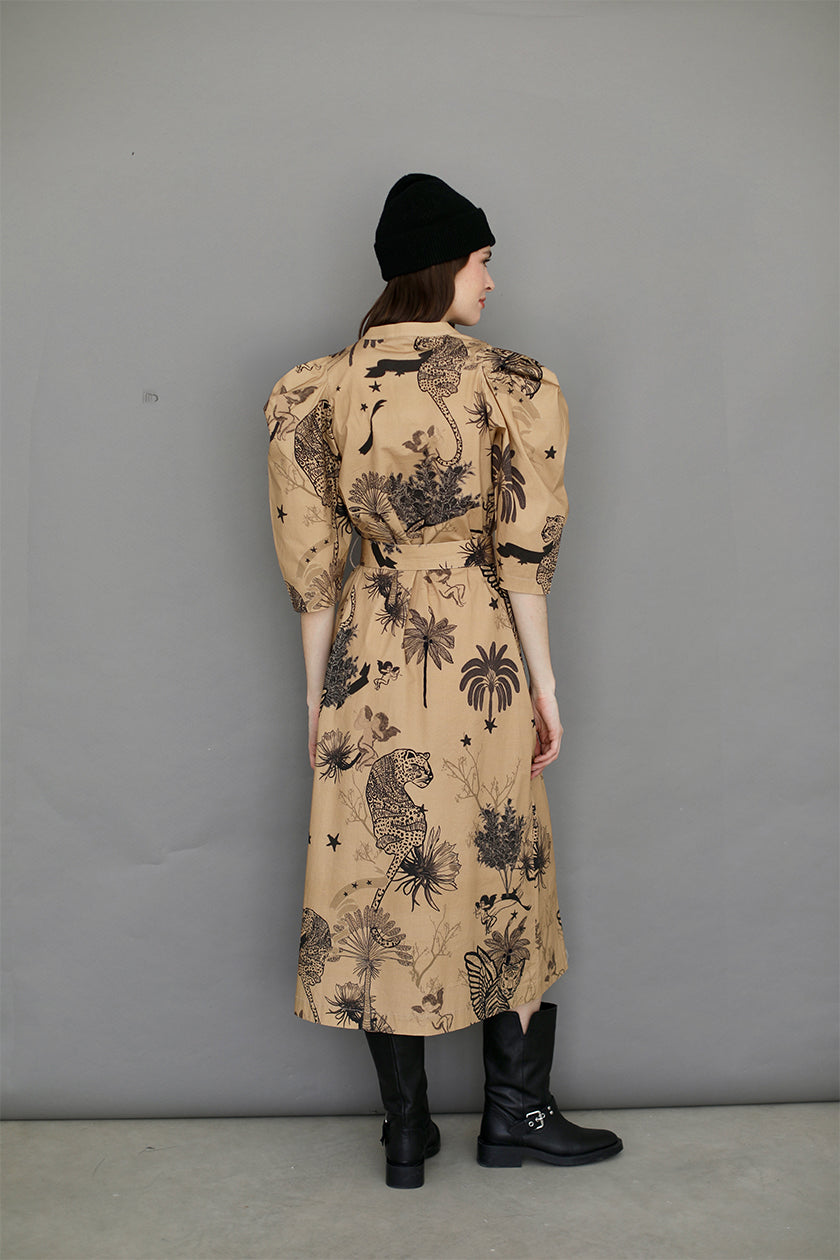 Vestido Toile de Jouy Beige