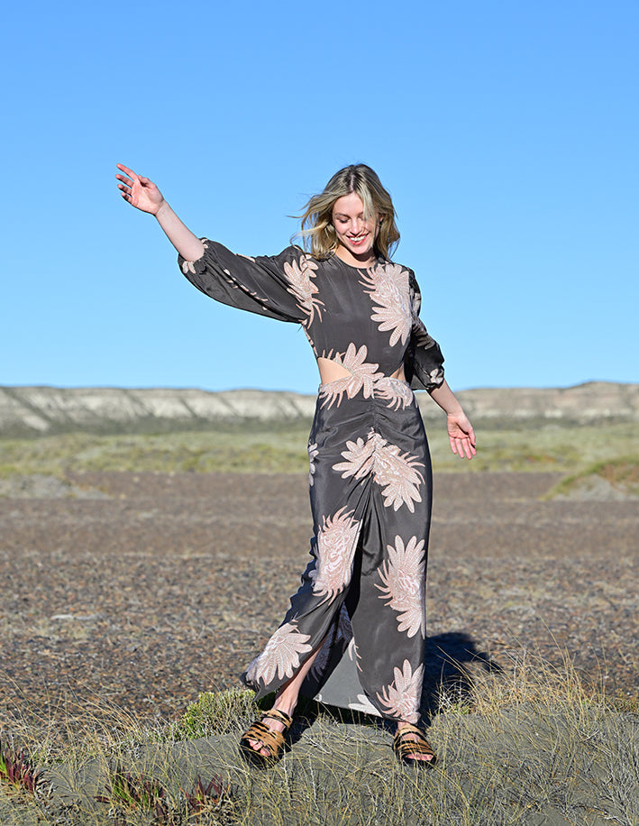 Vestido Largo Seda Greek Grey