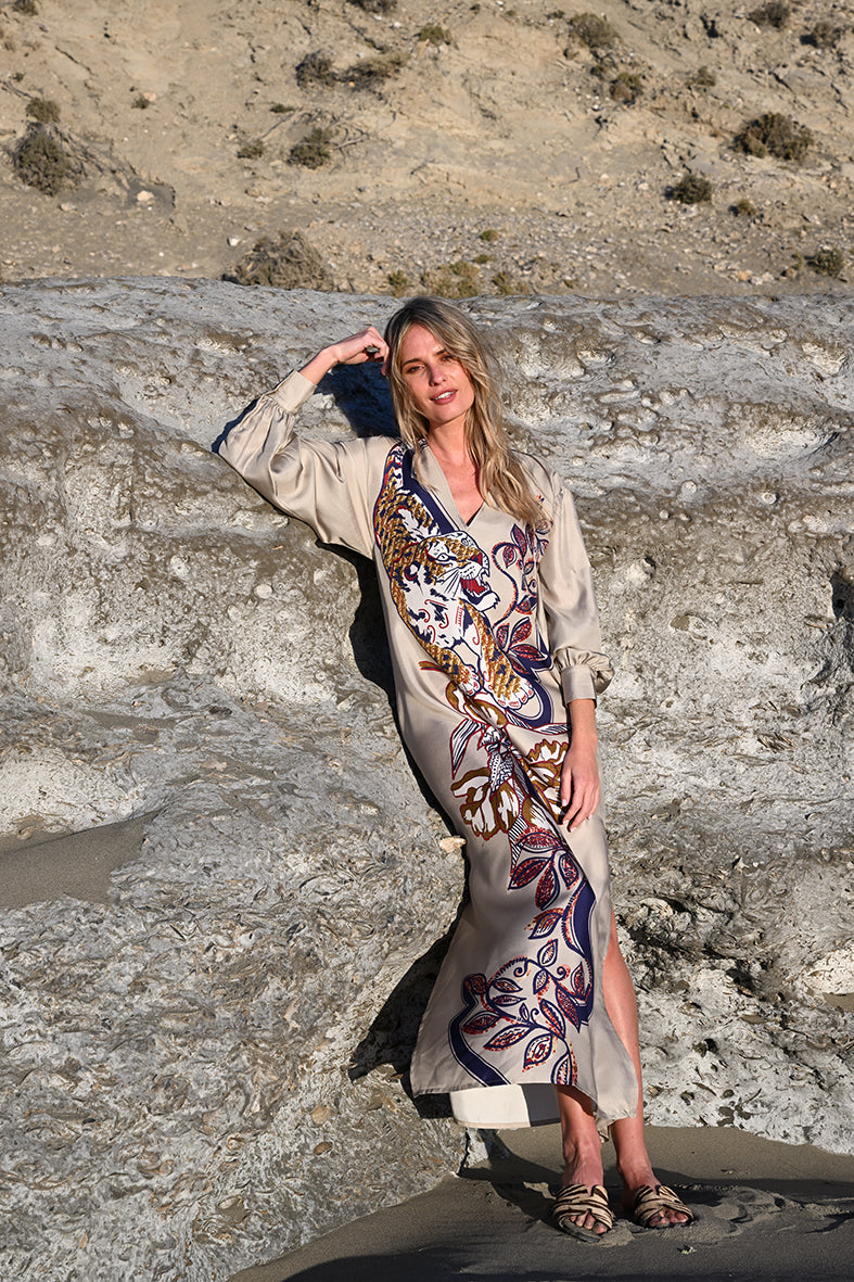 Vestido Largo Seda Color Tiger