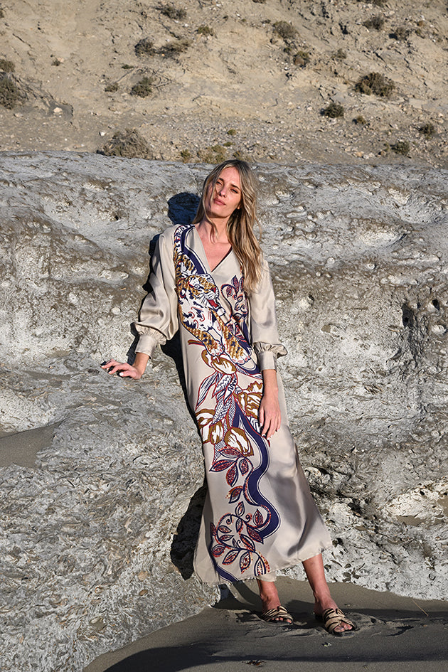 Vestido Largo Seda Color Tiger