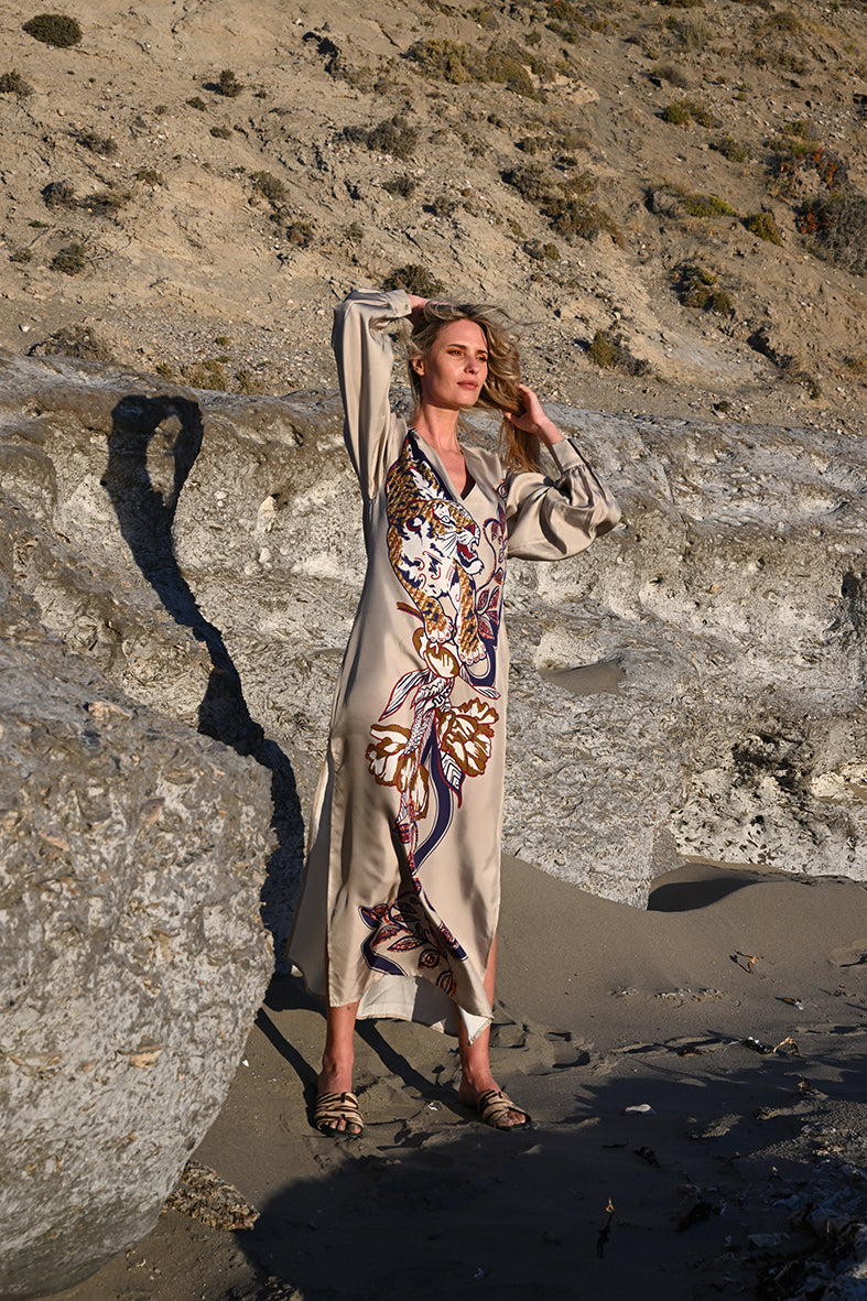 Vestido Largo Seda Color Tiger