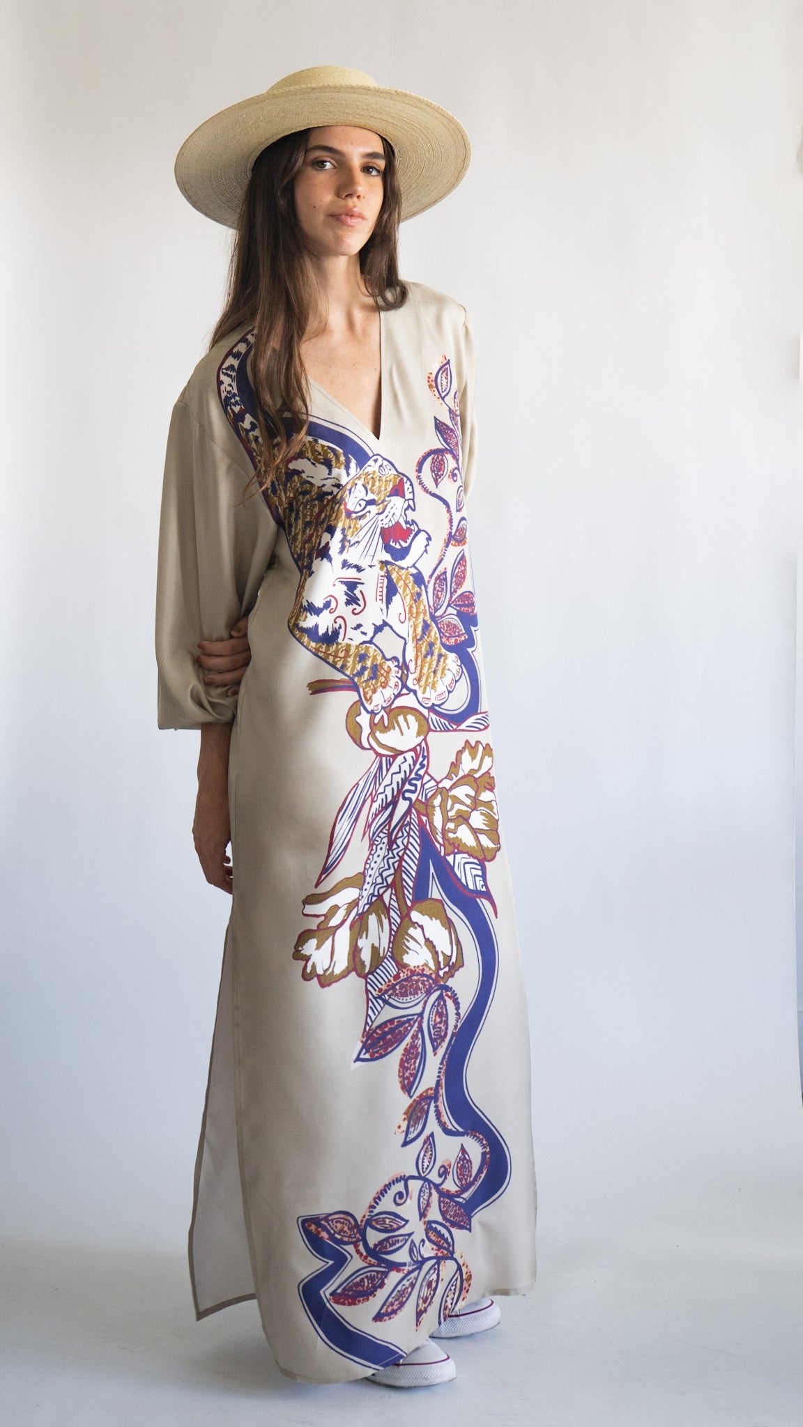 Vestido Largo Seda Color Tiger