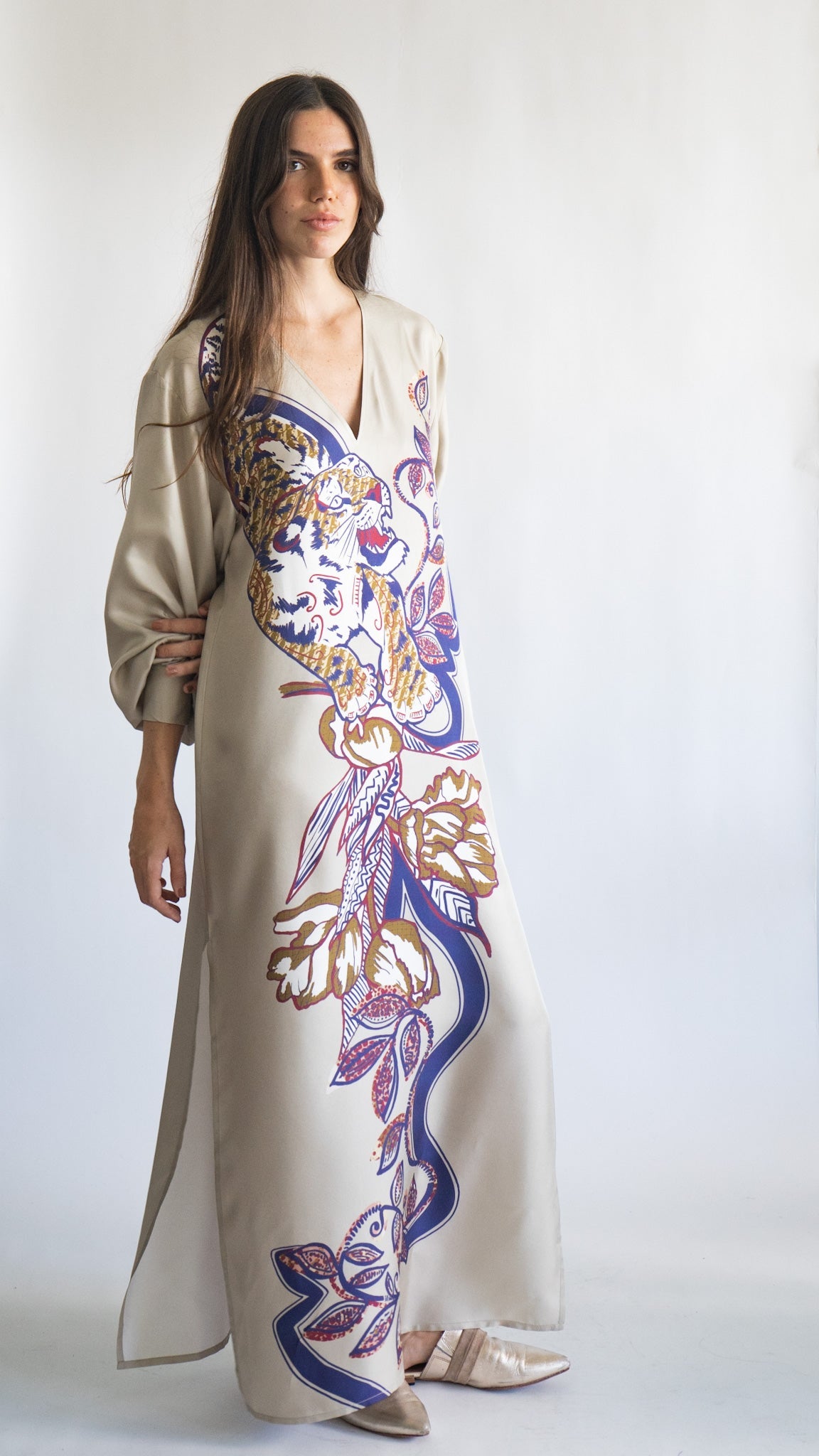 Vestido Largo Seda Color Tiger