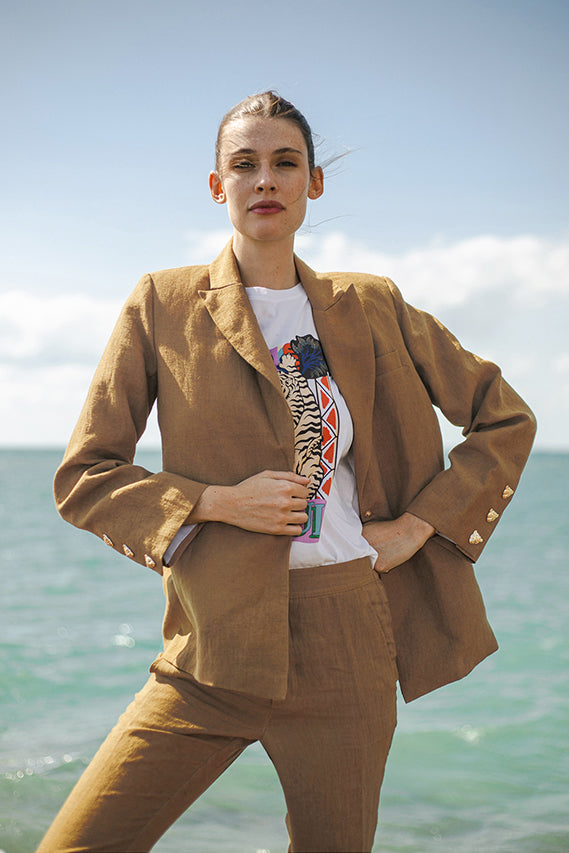Blazer Lino Caqui 