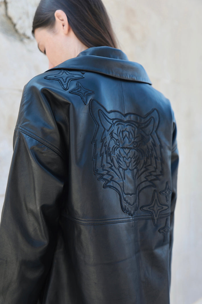 Chaqueta Oversize Cuero Negro 