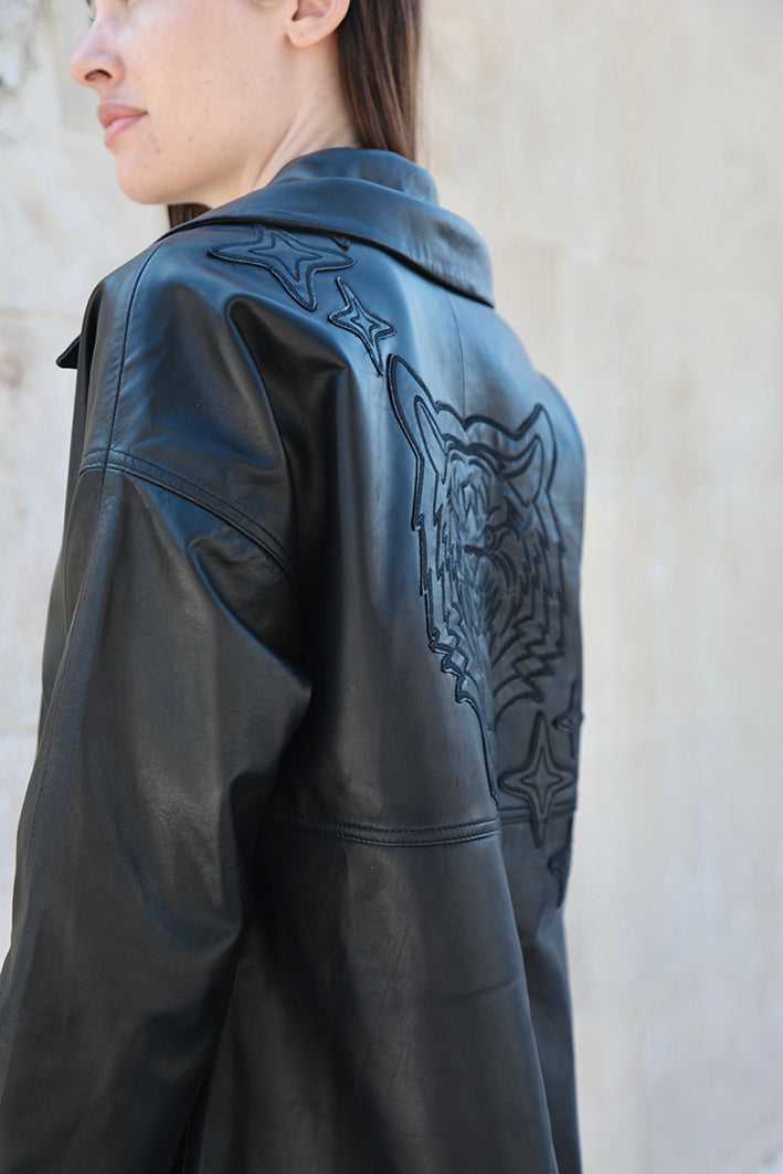 Chaqueta Oversize Cuero Negro 