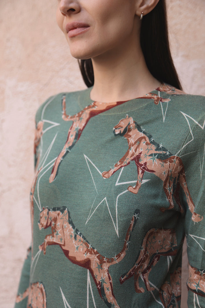 Sweater Cashmere Leopard Green