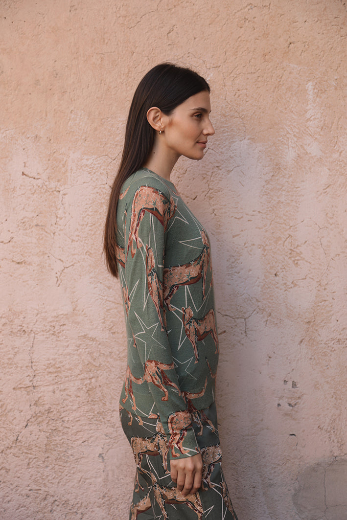 Sweater Cashmere Leopard Green