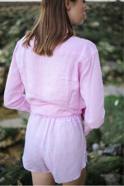 Shirt Linen Lilac Embroidered