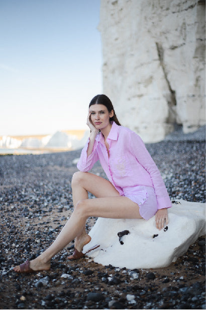 Shirt Linen Lilac Embroidered