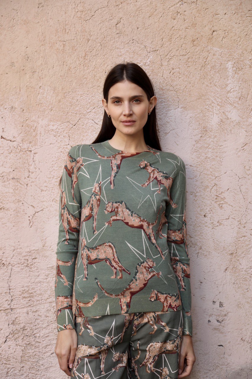 Sweater Cashmere Leopard Green